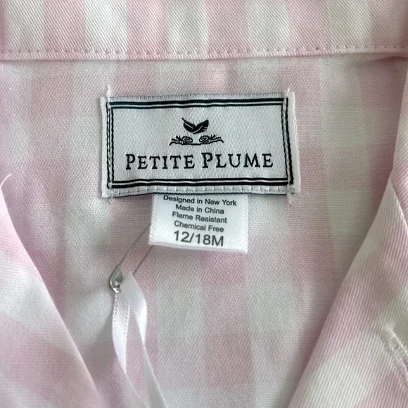 PETITE PLUME Pink Gingham Pajama Set Chemical Free Flame Resistant 12/18 Months - Picture 7 of 8